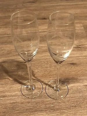 $22.40 • Buy Vintage Champagne Flutes Etched Set Of 2 10” Tall Beautiful