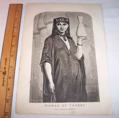 1870 Art Print WOMAN Of THEBES ; Egypt Fashion Dress Jewelry Egyptian 1800s • $18