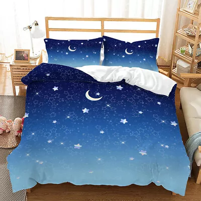 Starlight Star Moon Print Duvet Doona Cover Double Queen Bedding Set Quilt Cover • $14.12