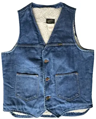 Vintage Maverick Automaticks Denim Sherpa Lined Vest Men M Made In USA Workwear • $24.99