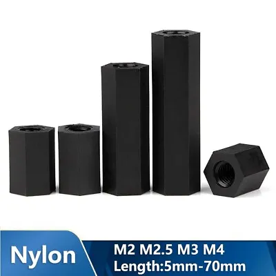 M2 - M4 Black Nylon Female Spacers Hex Standoff Pillar PCB Insulator Studs • £1.43