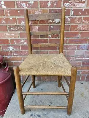 Antique Amish Shaker Chair Hickory Ladder Back Rush Woven Seat #4 • $89.99