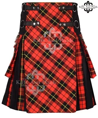 WALLACE Tartan Black Cotton Hybrid Utility Kilt - Punk Rock Skirt  Made To Order • $78