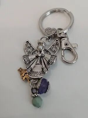 $10 • Buy Angel Figure Keychain Keyring Clip Drop Charms Religious Cross Heart Beads