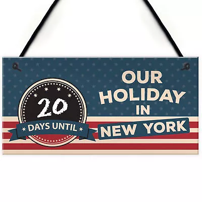 Countdown Holiday New York Chalkboard America Hanging Plaque USA Flag Gift Sign • £3.99