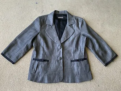 $44 • Buy Jacqui E Womens Grey Jacket Blazer 3/4 Sleeve Collared Size 14 Bpack Trim Bows