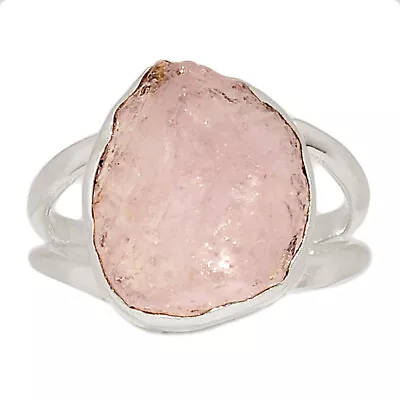 Natural Morganite Rough - Madagascar 925 Silver Ring Jewelry S.8 CR25184 • $15.99