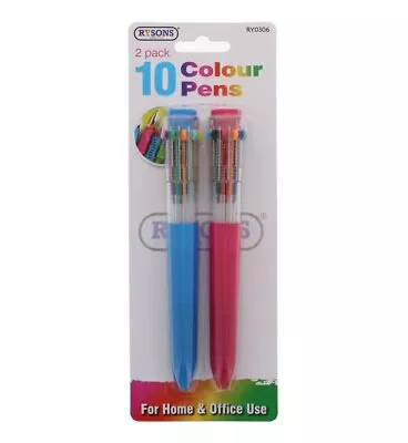 2  Multi Colour Ballpoint Pen 10 Colours Pen Multi Colour Ink Pens School Office • £3.49