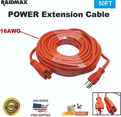 RAIDMAX 50 Ft Extension Power Cord Electrical Cable Indoor Outdoor 3-Prong Plug • $22.99