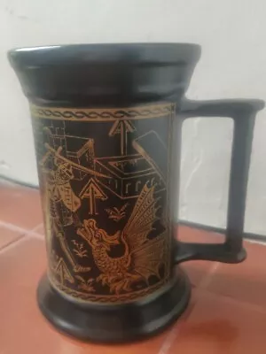 Sylvac Ware England Black Gold Stein Tankard Mug King Arthur Dragon. Collectible • £2.99