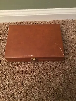 Vintage Travel Backgammon Set In Brown Faux Leather Folding Case Complete • $24.99