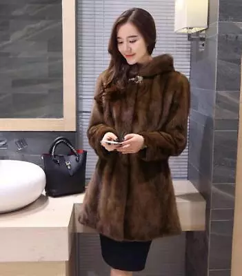 Winter Women's Mink Fur Coat Hooded Solid Thicken Jacket Long Outdoor Parka • $122.54