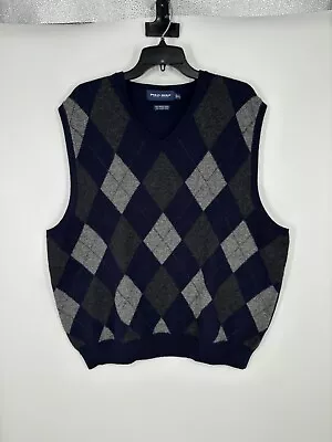 Polo Golf Ralph Lauren Sweater Vest Mens XL Lambs Wool Merino Wool Argyle Navy • $29.99