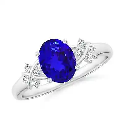 ANGARA 8x6mm Natural Tanzanite Criss Cross Ring With Diamonds In Sterling Silver • £1604.53