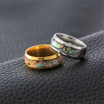 Party Ring Stainless Steel Abalone Shell Inlay Mens Wedding Band Womens Jewelry • $6.13