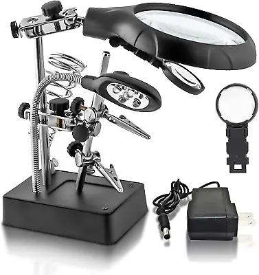 Desktop LED Lighted Magnifying Glass Soldering Station  Adjustable • $24.26