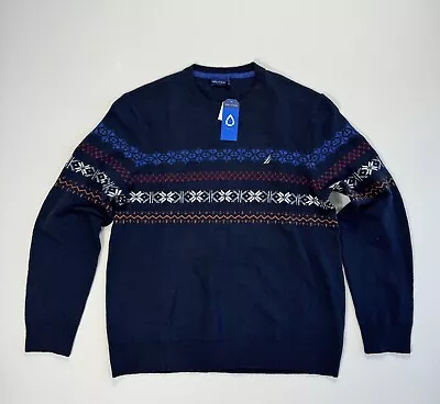 Nautica Mens XL Pullover Sweater NWT Stretch Winter Fair Isle Outdoor Modern • $17.99