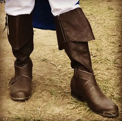 Brown Pirate Captain Medieval Knight Renaissance Fair 17th Century Costume Boots • $77.95