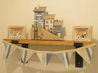 Laura Ashley Awning Stripe Mini Bunting 80cm Seaspray Blue Neutral Shelf Mirror • £9.50