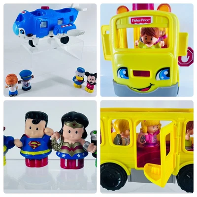 $28 • Buy Fisher Price Little People LOT School Bus, Airplane + 14 Figure Super Hero’s
