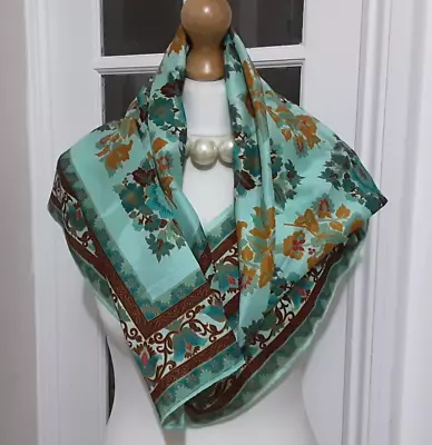 Vintage Japanese Floral Hand Printed Square Scarf 31  X 31  • £7