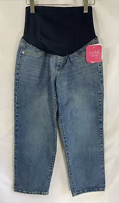 NWT Isabel Maternity Vintage Straight Crossover Panel Denim Capri Size 6 • $15.99