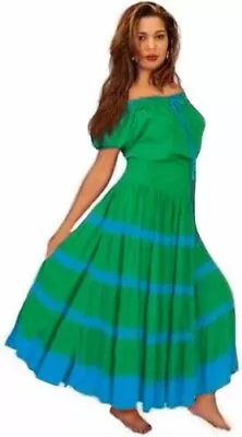 Green Bohemian Maxi Dress-Peasant Mexican Style-Drawstring Ties G44800 3X • $49.99