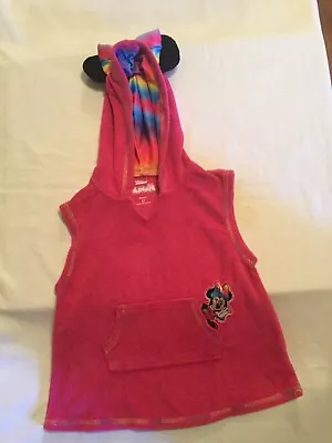 2T Disney Minnie Mouse Swimsuit Cover Dress Hoodie Ears Bow Terry Pink Striped • $16.59