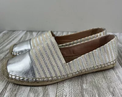 J Crew Women’s Stripped Slide On Espadrille Loafers Beige Silver Size 8.5 NWOB • $37.99