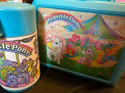 Vintage 1989 Aladdin My Little Pony Kids Lunchbox Lunch Box With THERMOS Blue • $50