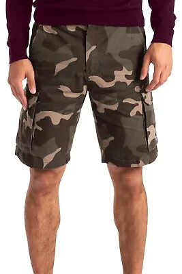 Mens Camo Cargo Shorts Casual Relax Comfort 100% Cotton 6 Pocket Chino Half Pant • £14.99