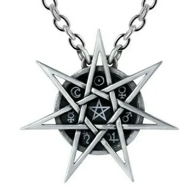 Alchemy Gothic Elven Star Necklace Wiccan Septagram 7 Point Star Sigils  P878 • $26.09
