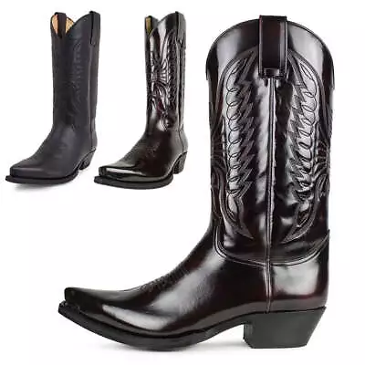 Men Western Cowboy Boots Winter Leather Shoes Embroidered High Boots Couple Shoe • $55.99