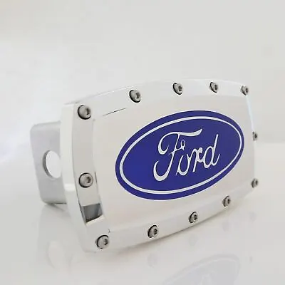 $55.95 • Buy Ford Logo Billet Tow Hitch Cover (Blue On Chrome)