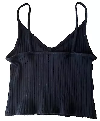 NEW H&M Divided Ribbed Tank V-Neck Spaghetti Strap Crop Stretch Black S • $11.95