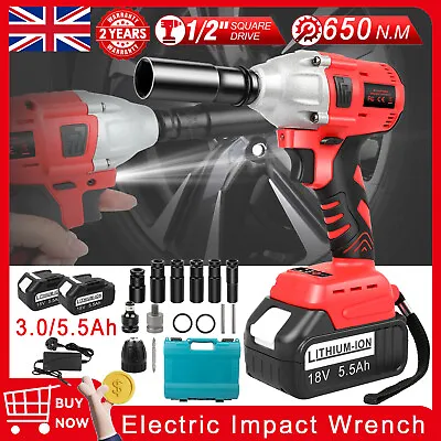 1/2  Cordless Electric Impact Wrench 650Nm Drill Gun With Battery 18V For Makita • £35.99