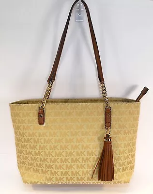 NWT Michael Kors Signature Medium EW Tassel Jet Set Chain Tote • BG/Camel/Lug • $119.99