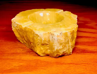 VTG Genuine MCM  Hand Carved Alabaster Ashtray  Marble Stone Italy Blonde/yellow • $85