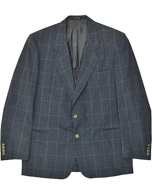 YVES SAINT LAURENT Mens 2 Button Blazer Jacket IT 54 2XL Navy Blue Check AQ08 • £89.95