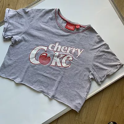 Size 6 8 Cotton Mix Grey Coca Cola T-shirt Cherry Summer Crop Top • £6.49