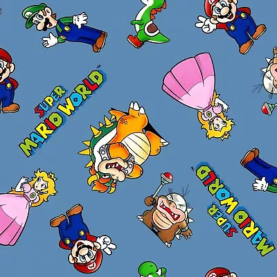 BTY Mario And Friends Nintendo Super Mario World Blue Cotton Fabric By The Yard • $9.95