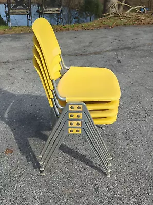 Vintage KNOLL Don Albinson Model 1601 Yellow Stacking Chairs ~ Set Of 4 • $595