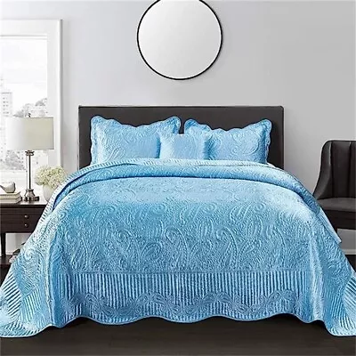 Quilted Satin 4 Piece Bedspread Set Paisley Design Bed Cover Soft Bedding Set • $75.98