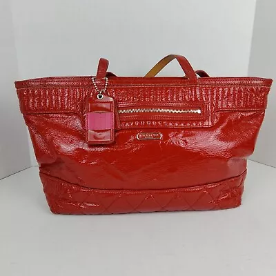 Coach Poppy Daisy Liquid Gloss Patent Leather Shoulder Tote Bag 18674 Purse Red • $49.99