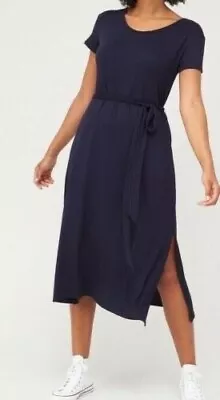 V By Very Short Sleeve Jersey Casual Midi Dress Navy Size UK8 New With Tag UK • £12.44