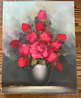 Vintage Floral  Oil Painting Red Roses 16”x 20” • $70