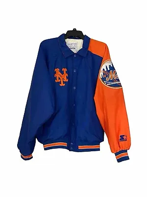 New York Mets Jacket Mens Large Vintage Starter 90's Embroidered Snap Up MLB • $115.99