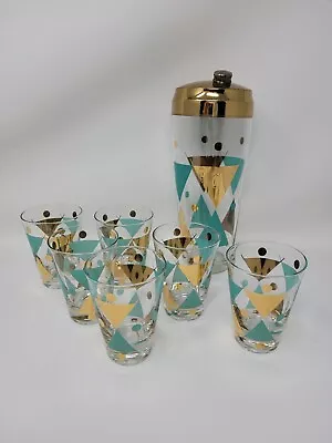 Vintage Gay Fad Martini Shaker & Six Glasses Set Mid Century  • $299