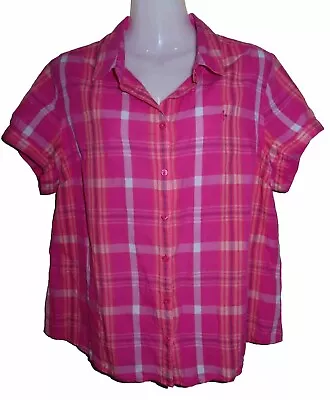 TOMMY HILFIGER Pink Short Sleeve Check Cotton Shirt Top Blouse Size XL • $11
