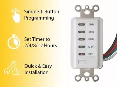 Bathroom Fan Auto Shut Off Timer 2-4-8-12 Hour Preset Countdown Wall Switch  • $12.99